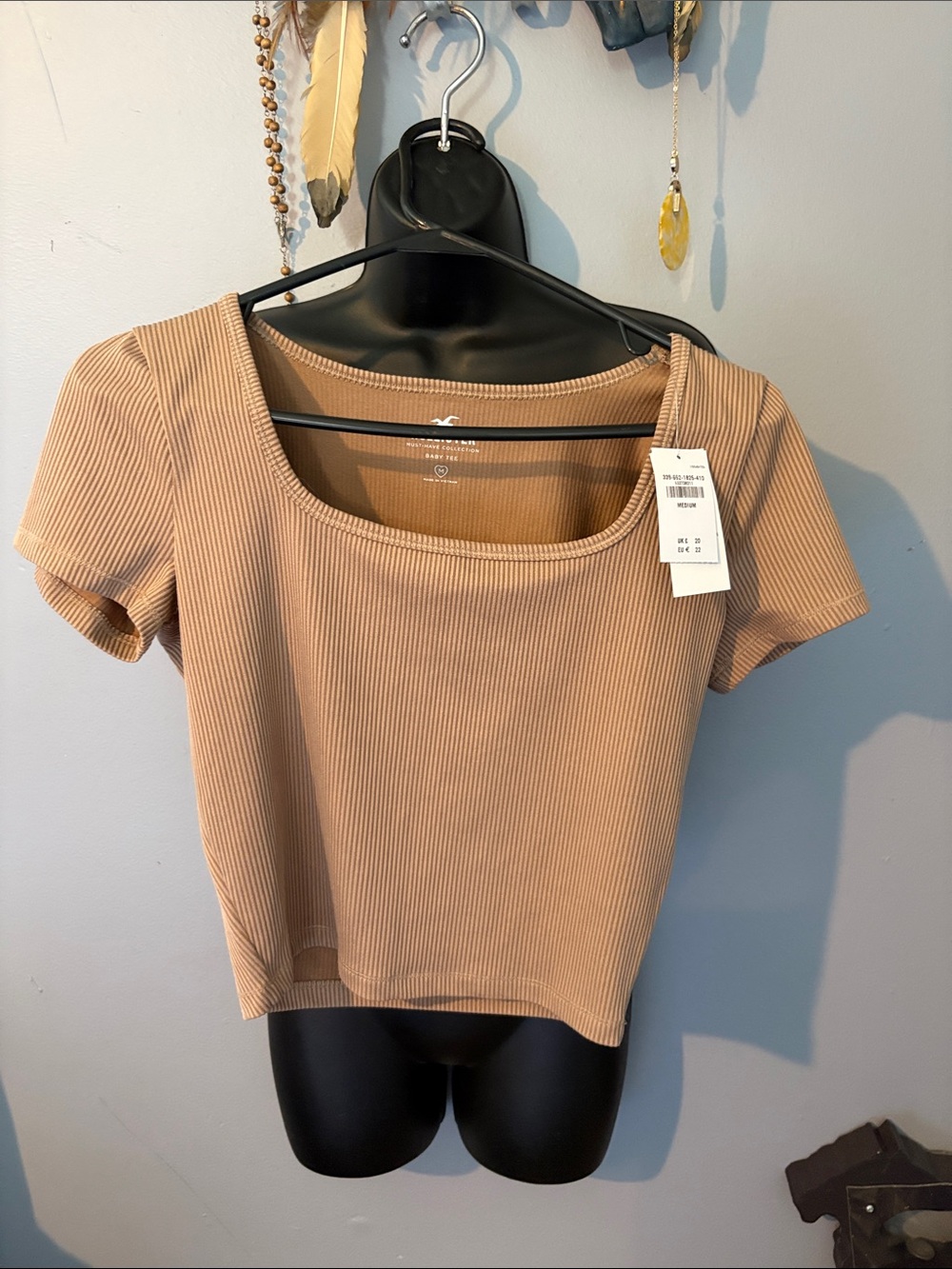 Hollister Ribbed Square Neck Crop Top — Tan